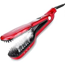 Professional Salon Steam Hair Straightening Brush | Best Double Plate Natural Hair Straightener Comb with Ceramic 3D Bristles Ion Treatment to Straighten and Detangle Fast | Anti Scald