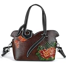 Women's Bag - Real Women's Leather Handbag - Handmade, Unique Embossed Cowhide, Floral Design, Vintage Tote