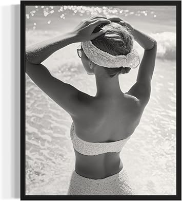 1960's Swimwear Bathing Suits Wall Art Poster Art Print, Woman High Fashion Photography Glam Gift for Her, Girls, Fashionista, Photo Designer Fans Chic Decor for Home, Office, Bedroom 135 (1960's Swimwear Bathing Suits, 10"L x 8"W, Black Frame)