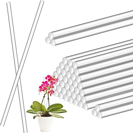 Vicenpal 30 Pcs 16 Inch Clear Acrylic Rods 2 mm Plant Stakes Acrylic Dowel Rods Plant Support Stakes Round Strip Sticks for Party DIY Crafts Decorations Gardening